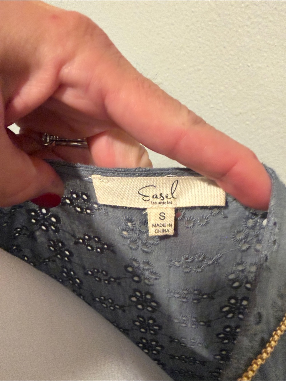 easel Slate Blue Long Sleeve Eyelet Tiered Dress - Picture 2 of 4